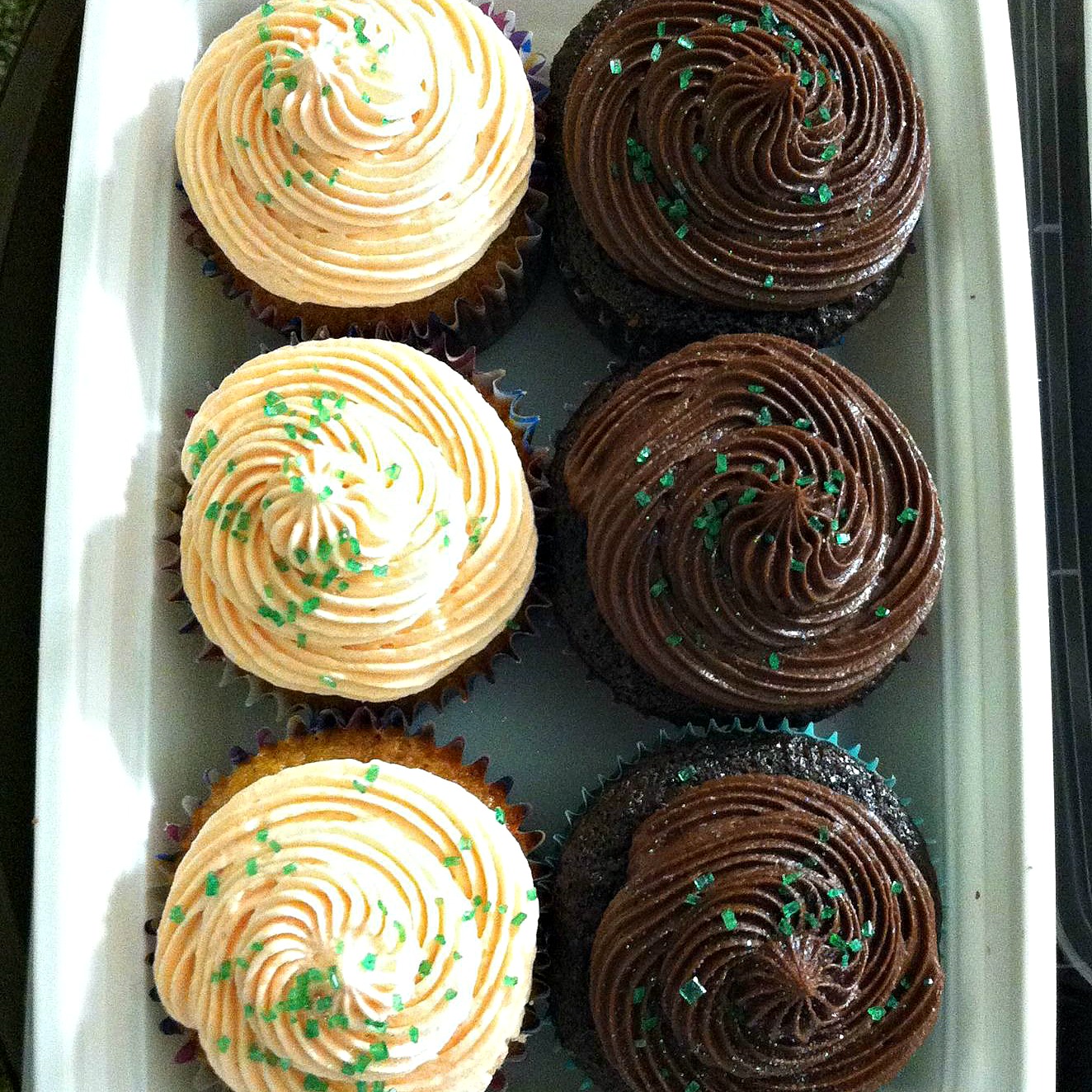 Chocolate and vanilla cupcakes, close-up